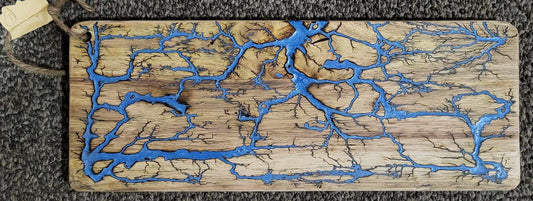 11)  20"x 15 1/2" Solid Oak - Reversible Serving / Charcuterie / Bread / Cutting Board - Silver & Blue -Fractal Burned-Food Safe