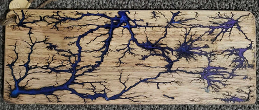 12# 20"x8" Reversible Serving / Charcuterie / Bread / Cutting Board - Blue Melting into Purple Fractal Burned - Food Safe