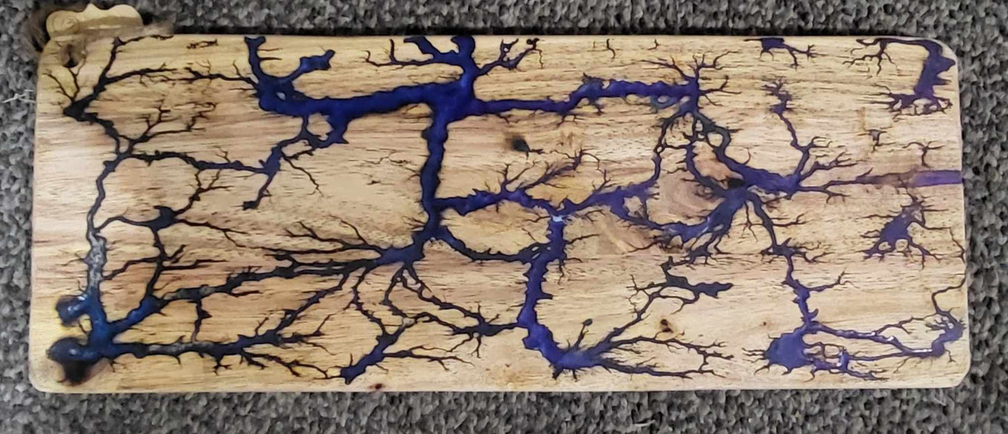 13# 20"x8" Reversible Serving / Charcuterie / Bread / Cutting Board - Blue Melting into Purple Fractal Burned - Food Safe