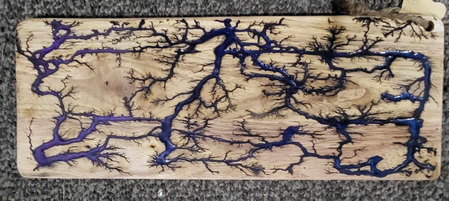 13# 20"x8" Reversible Serving / Charcuterie / Bread / Cutting Board - Blue Melting into Purple Fractal Burned - Food Safe