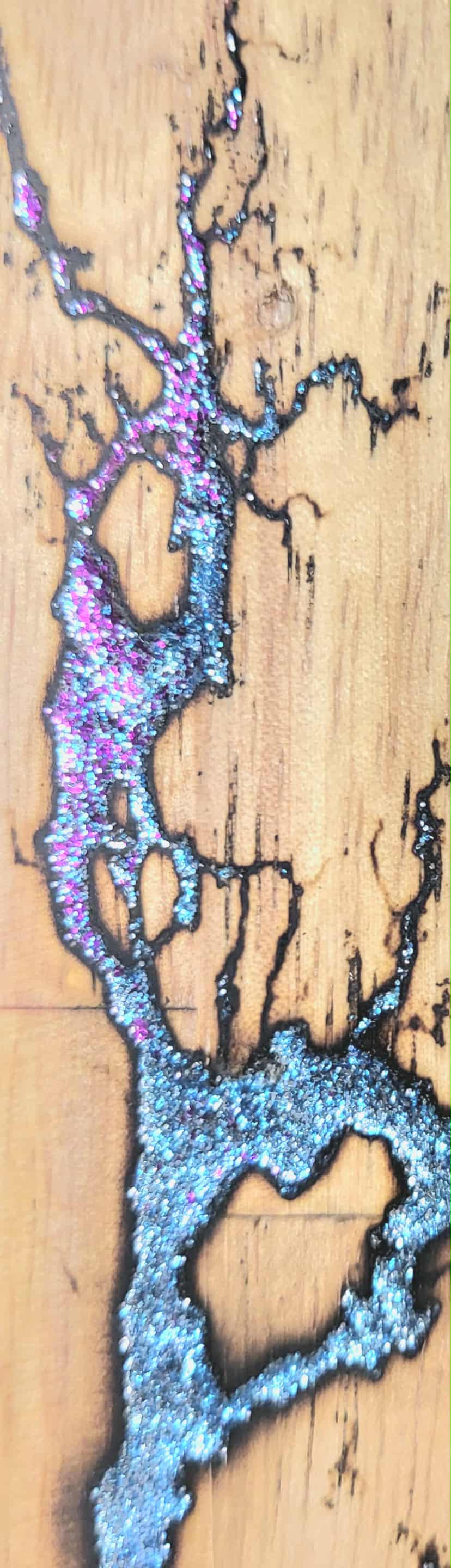 14) 19"x7 1/4" Acacia Wood - Reversible Serving / Charcuterie / Bread / Cutting Board- Emerald Green & Ice Blue Fractal Burned - Food Safe