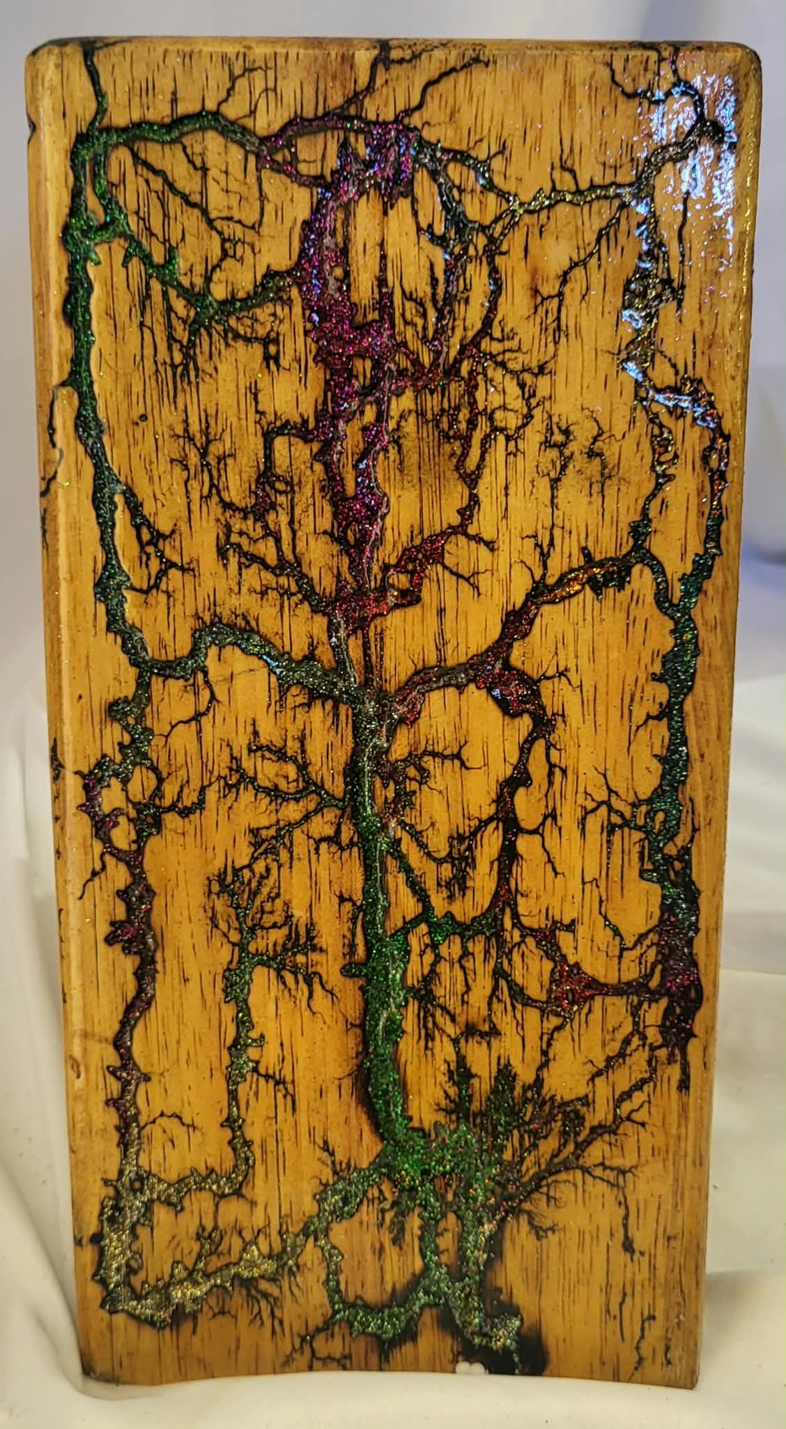 14) Bamboo Universal Fractal Burned Knife Block with Sparkling Multicolored Resin - Natural Polyurethane Finish