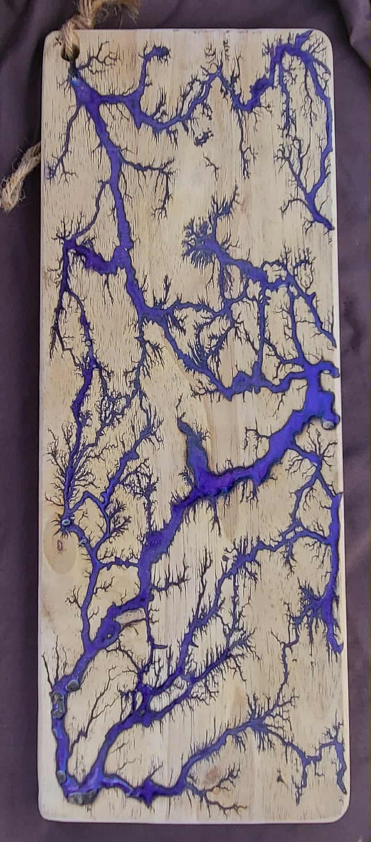 16)   20"x8" Reversible Serving / Charcuterie / Bread / Cutting Board- Purple & Blue - Fractal Burned - Food Safe