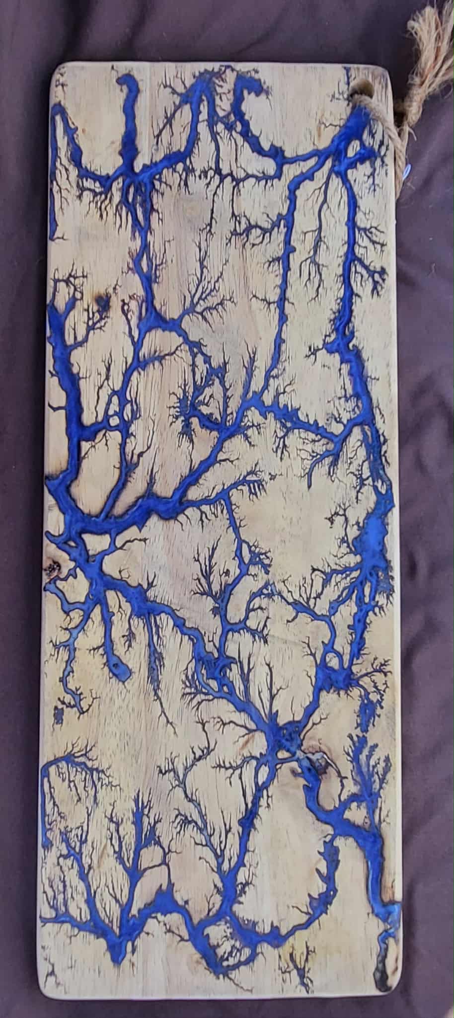 16)   20"x8" Reversible Serving / Charcuterie / Bread / Cutting Board- Purple & Blue - Fractal Burned - Food Safe
