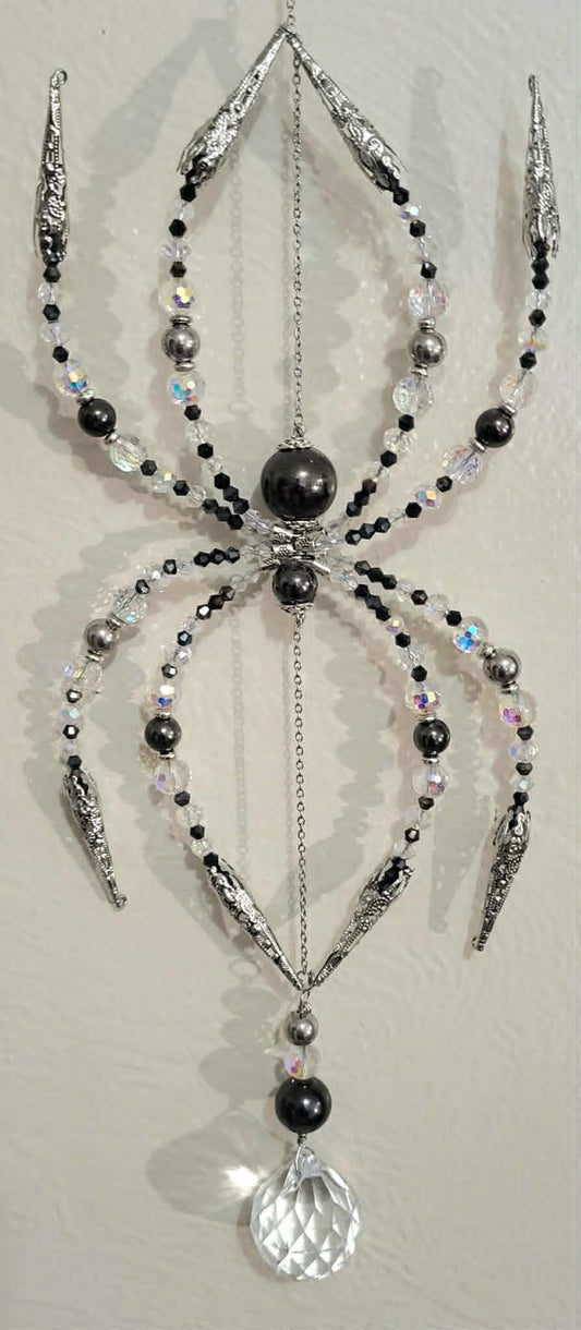 Large Pewter Pearl Spider Spinner Suncatcher