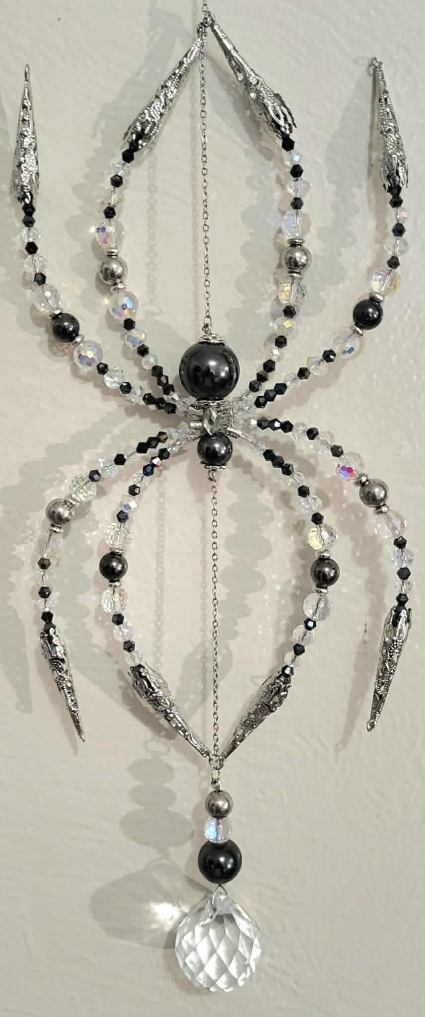 Large Pewter Pearl Spider Spinner Suncatcher