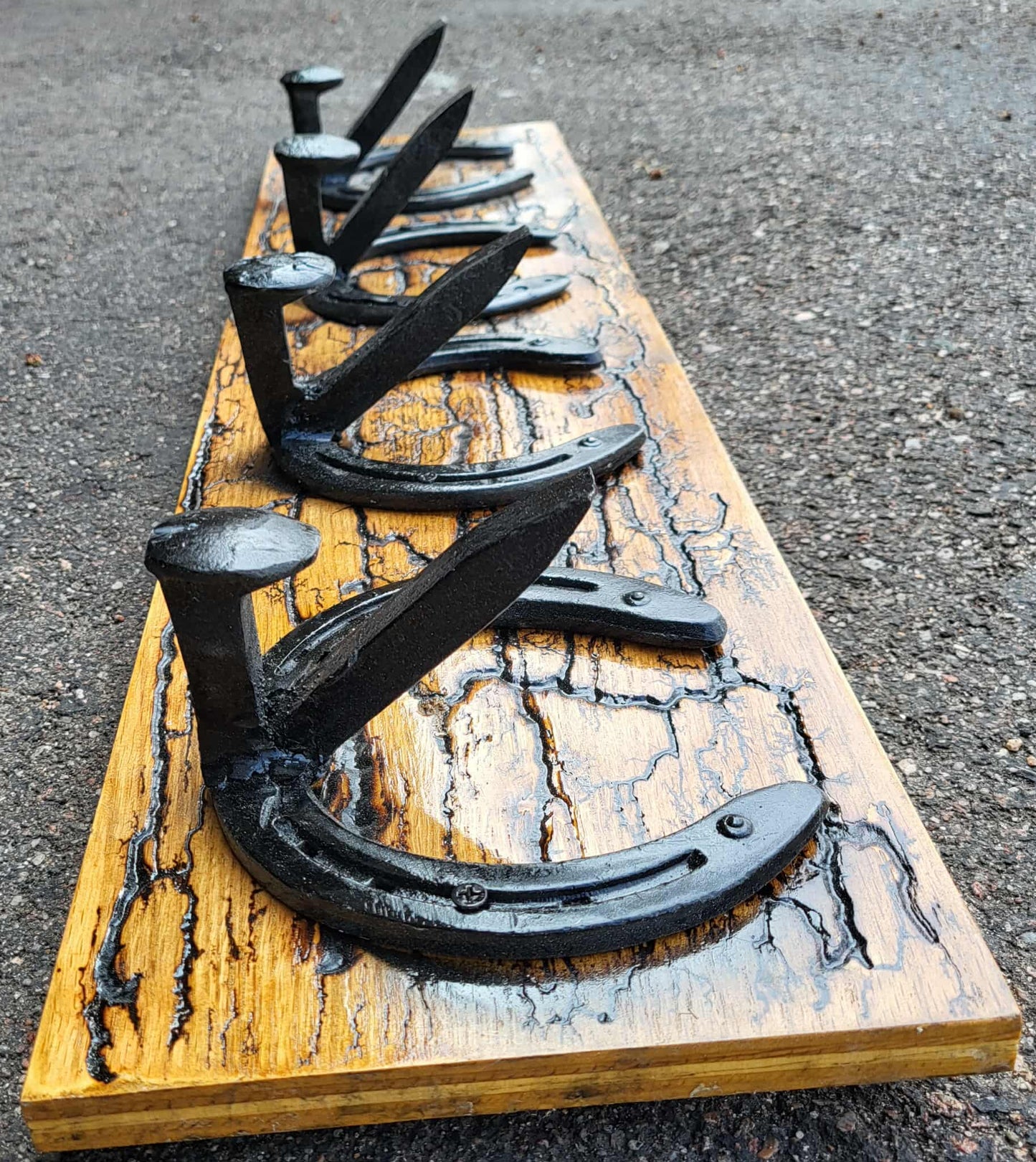 Reclaimed Horseshoe Fractal Burned Coat & Hat Rack