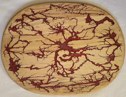 1) 21"x 16" Solid Oak Reversible Serving/Charcuterie/Cutting Board - Sparkling Crimson & Mauve - Fractal Burned - Food Safe