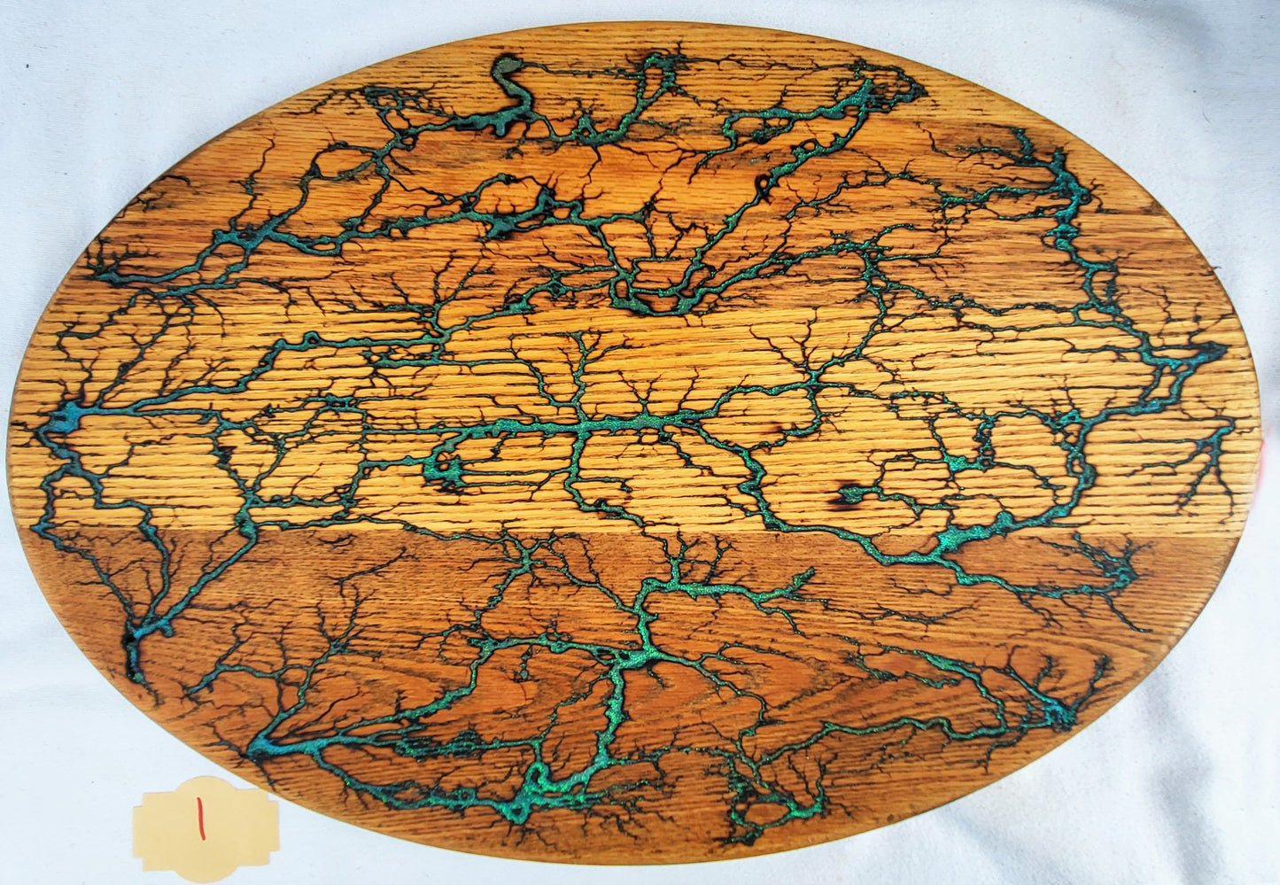 1 - Solid Oak 23"x 16" Serving / Charcuterie / Cutting Board - Lightening Blue & Halogenic Teal - Fractal Burned - Food Safe