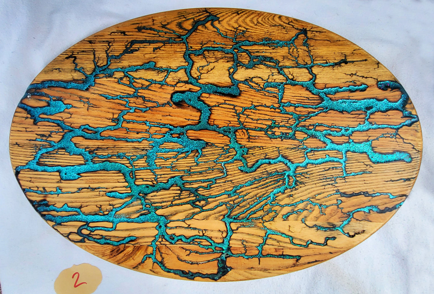 2 - Solid Oak 23"x 16" Serving / Charcuterie / Cutting Board - Aqua & Turquoise- Fractal Burned - Food Safe