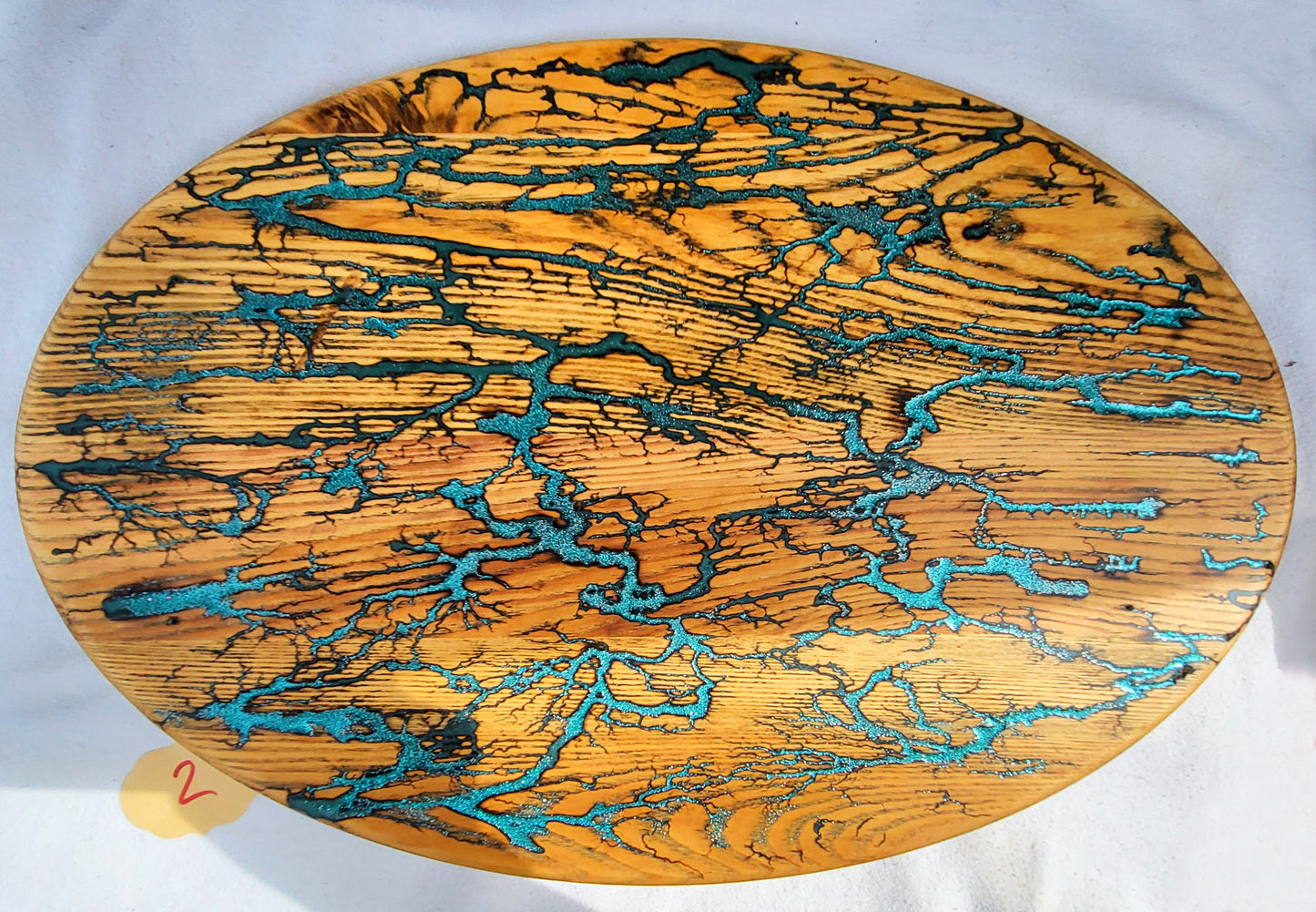 2 - Solid Oak 23"x 16" Serving / Charcuterie / Cutting Board - Aqua & Turquoise- Fractal Burned - Food Safe