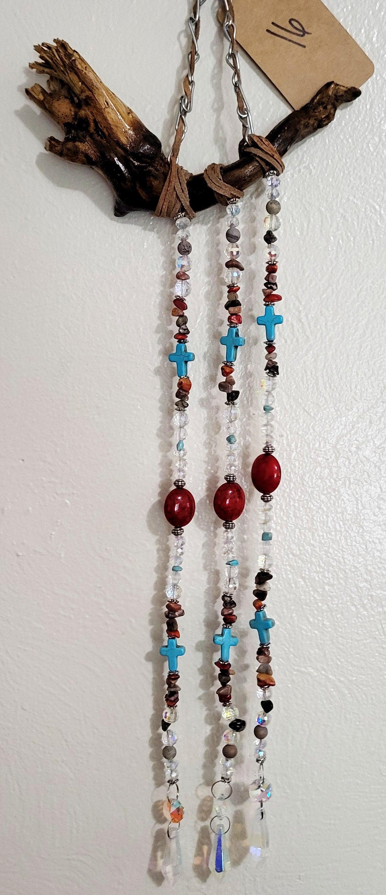 Red & Blue Turquoise Cross on Branch Suncatcher