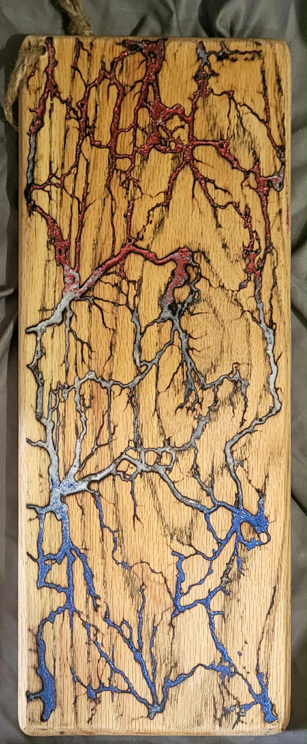 20)   19 1/2" x 7" Solid Oak Reversible Serving / Charcuterie / Bread Board- Sparkling Red, White, and Blue - Fractal Burned - Food Safe