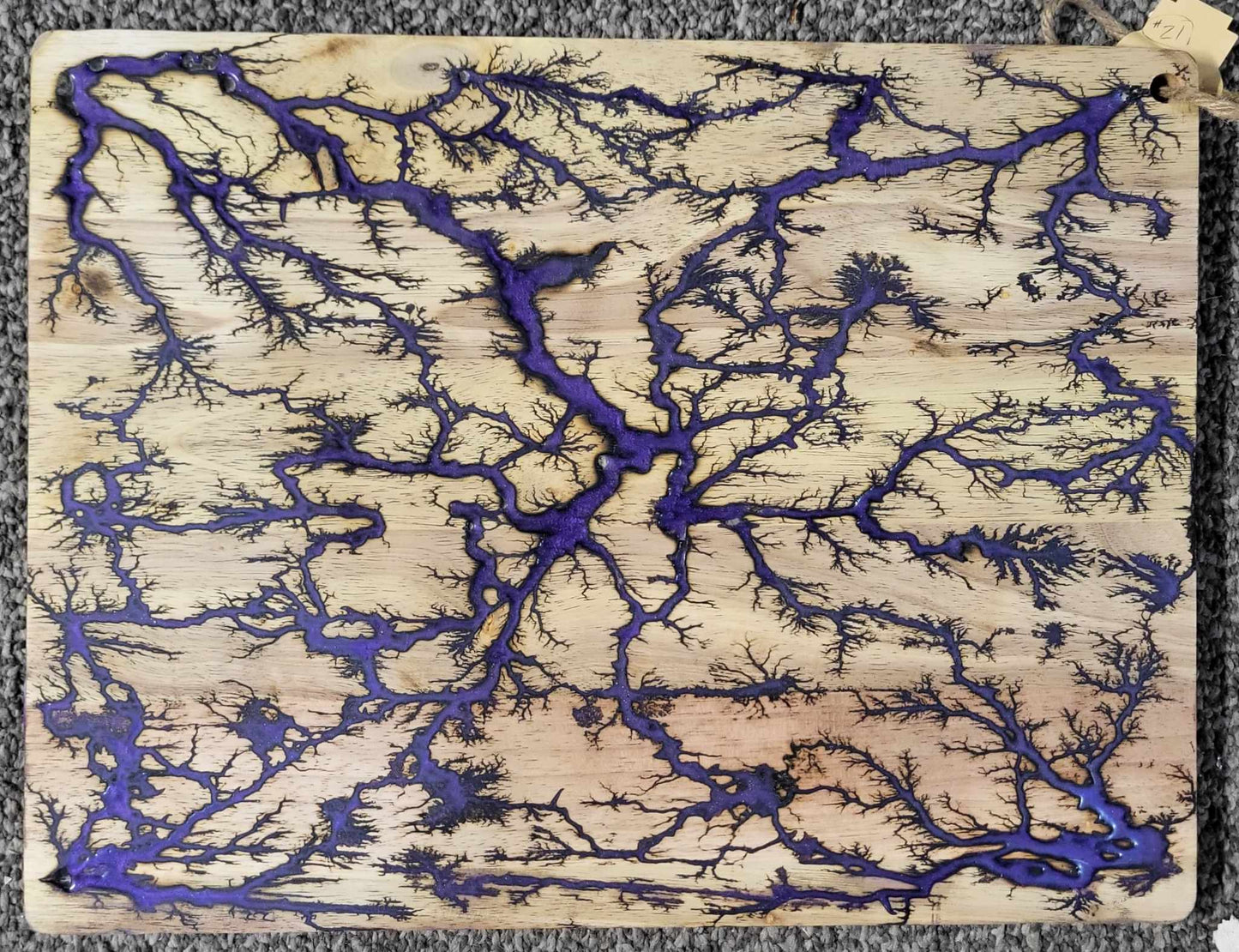 21# - 20"x 15 1/2" Reversible Serving / Charcuterie / Bread / Cutting Board- Purple & Blue -Fractal Burned-Food Safe