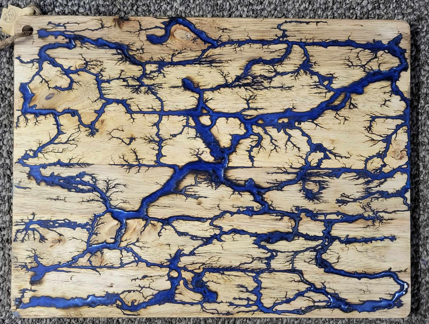 24# - 20"x 15 1/2" Reversible Serving / Charcuterie / Bread / Cutting Board- Blue & Royal Blue - Fractal Burned-Food Safe