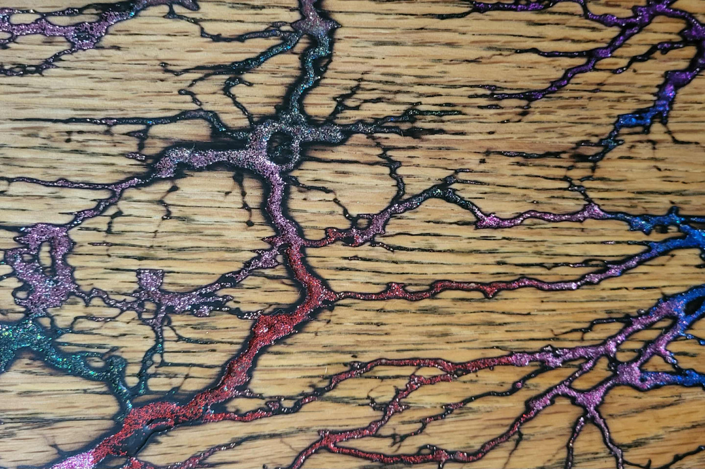 24) 18"x 7 3/4" Solid Oak Reversible Serving / Charcuterie / Bread - Sparkling Multicolored- Fractal Burned - Food Safe