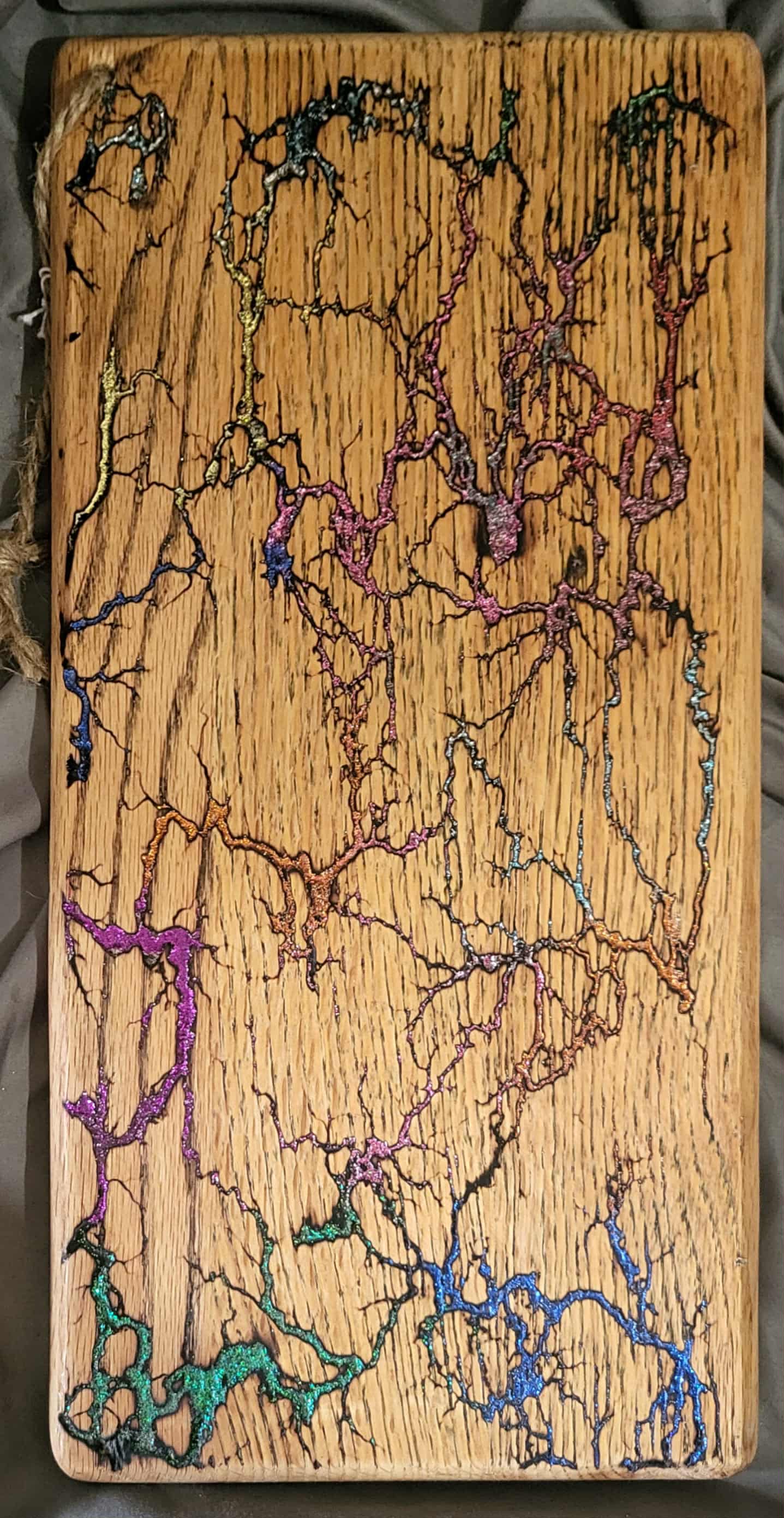 24) 18"x 7 3/4" Solid Oak Reversible Serving / Charcuterie / Bread - Sparkling Multicolored- Fractal Burned - Food Safe