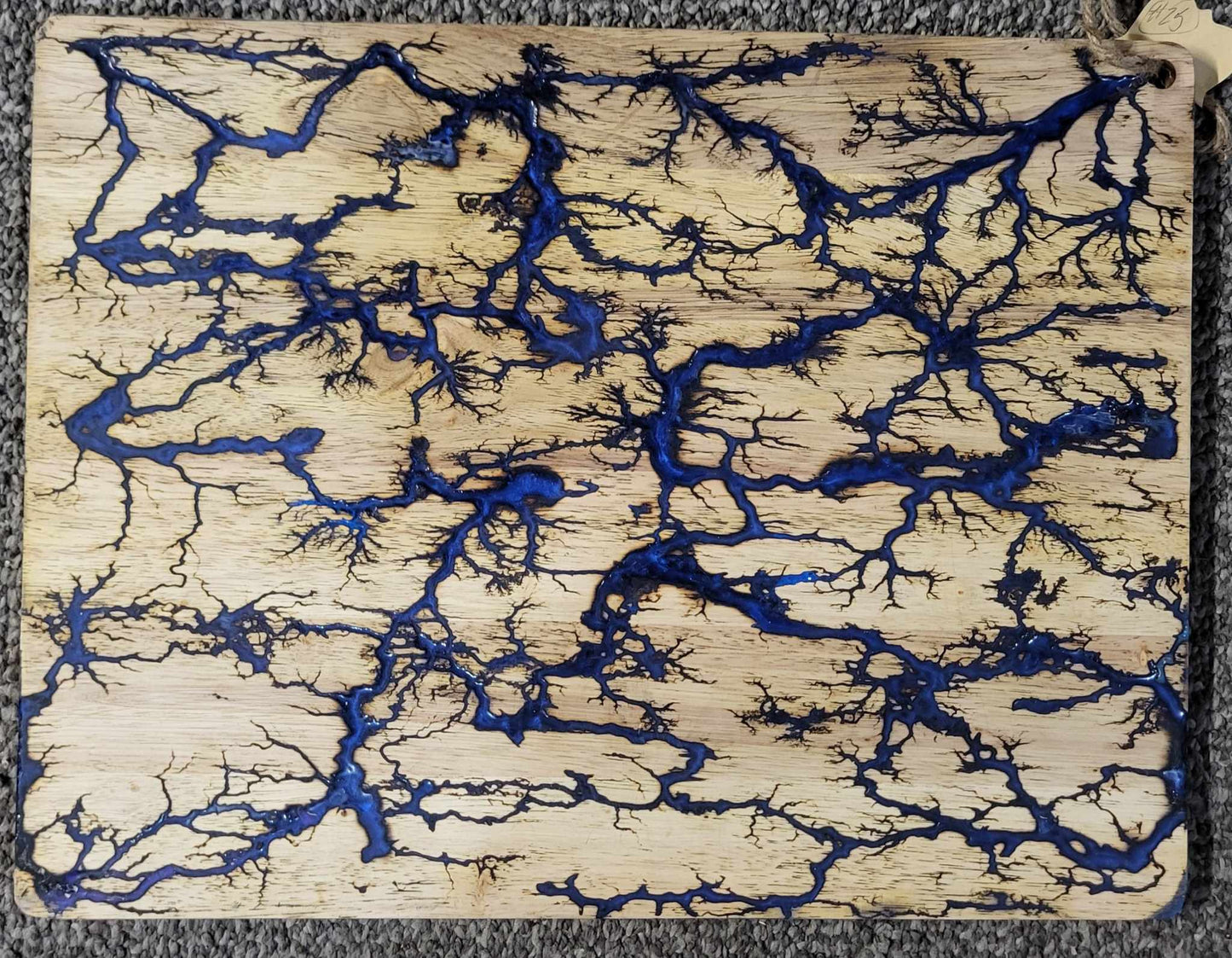 25# - 20"x 15 1/2" Reversible Serving / Charcuterie / Bread / Cutting Board- Blue Violet & Turquoise -Fractal Burned-Food Safe