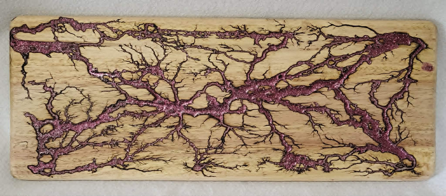 2)   19"x7 1/4" Acacia Wood - Reversible Serving / Charcuterie / Bread / Cutting Board- Sparkling Rose Fractal Burned