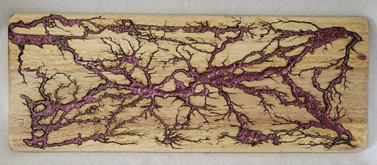 2)   19"x7 1/4" Acacia Wood - Reversible Serving / Charcuterie / Bread / Cutting Board- Sparkling Rose Fractal Burned