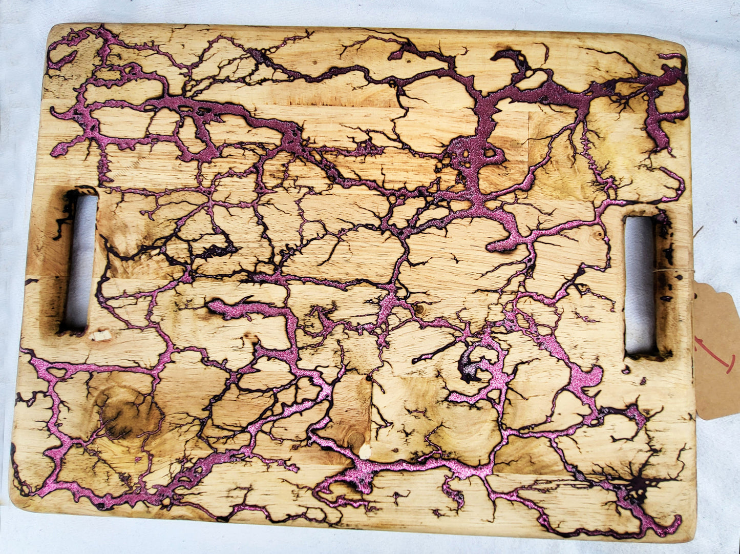 2 -20"x 15 1/2" Reversible Servin /Charcuterie/Cutting Board- Sparkling Mauve & Iridescent Green - With Handles-Fractal Burned-Food Safe