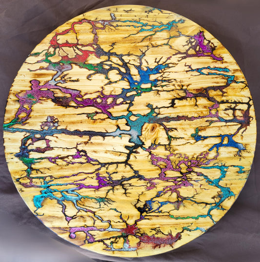 17 1/2" Multicolor Sparkling Fractal Burned Lazy Susan - Centerpiece
