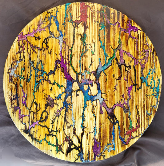 17 1/2" Multicolor Sparkling Fractal Burned Lazy Susan - Centerpiece