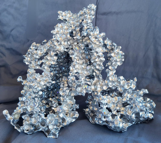 Unique Aluminum Sculpture with Crystal Prism Orbs - Aluminum Casting