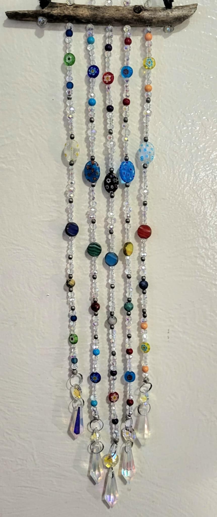 Bohemian Multicolored Suncatcher on Aspen Branch, Garden Art, Yard Decor, Window Art
