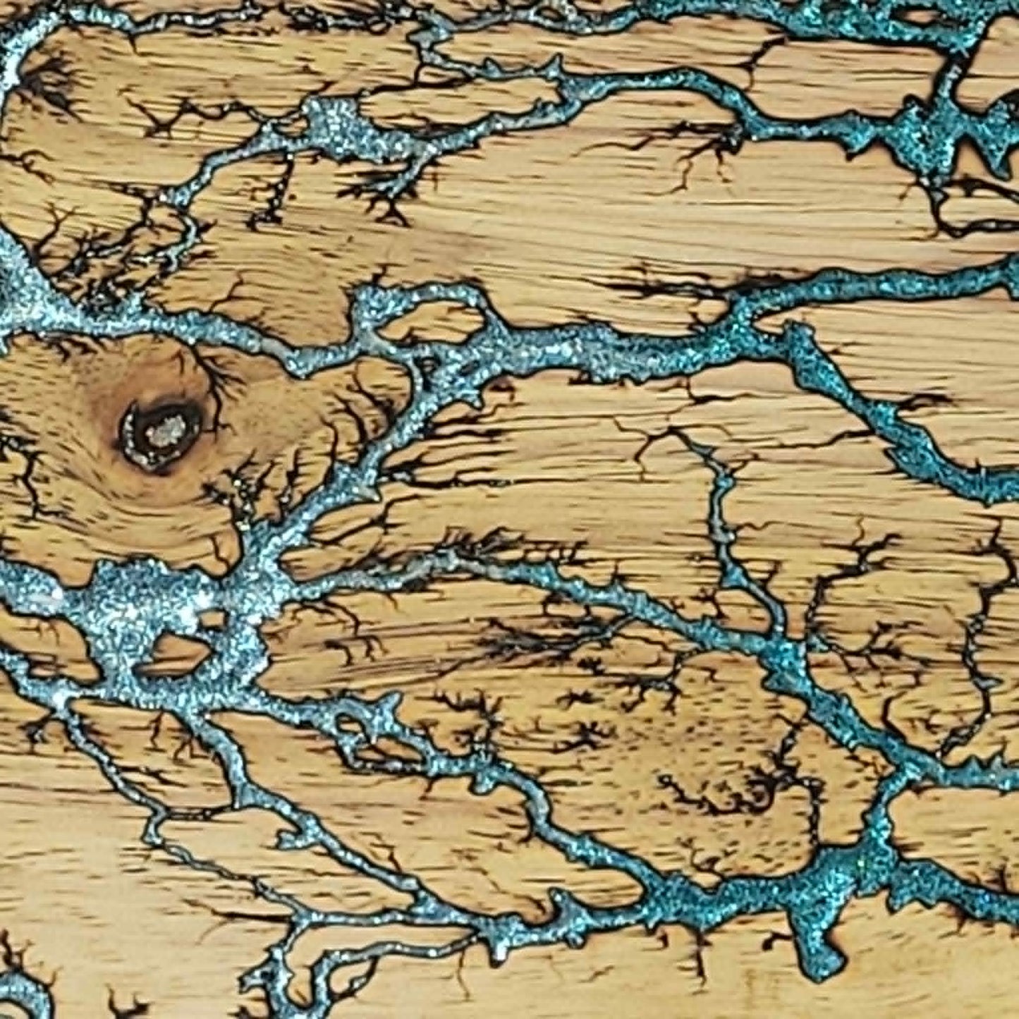 3)   19"x7 1/4" Acacia Wood - Reversible Serving / Charcuterie / Bread / Cutting Board- Sparkling Blues Fractal Burned