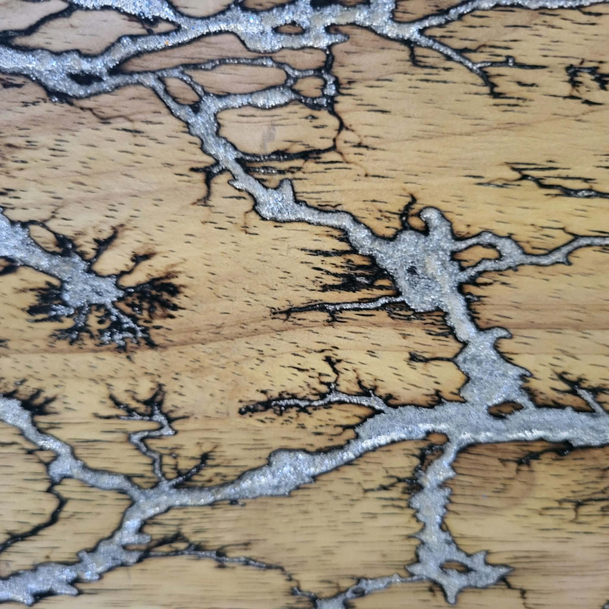 3)   19"x7 1/4" Reversible Serving / Charcuterie / Bread / Cutting Board- Sparkling Silver - Fractal Burned