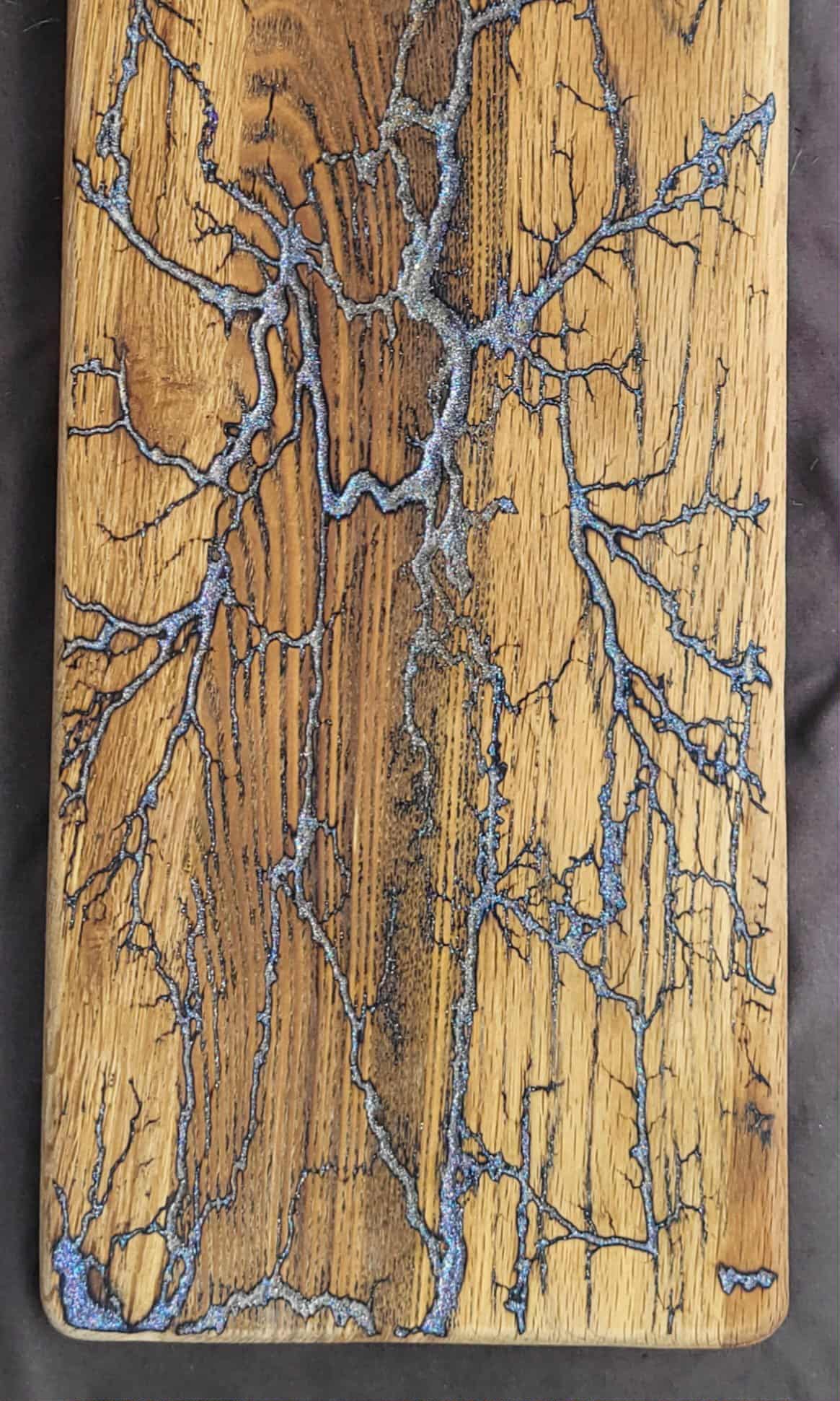 3)   20"x8" Solid Oak Reversible Serving / Charcuterie / Cutting Board- Goldish Copper & Iridescent Silver - Fractal Burned - Food Safe