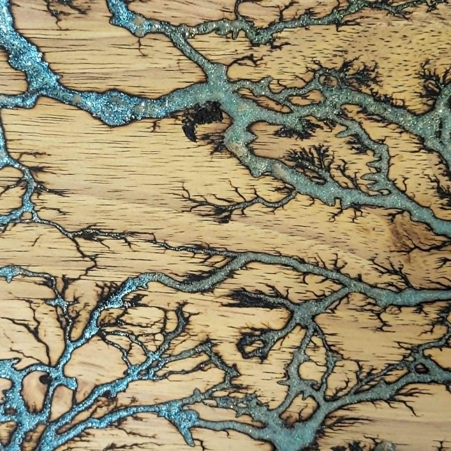 3)   19"x7 1/4" Acacia Wood - Reversible Serving / Charcuterie / Bread / Cutting Board- Sparkling Blues Fractal Burned