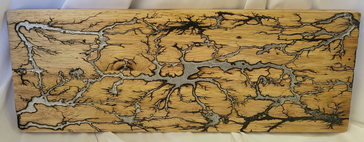 3)   19"x7 1/4" Reversible Serving / Charcuterie / Bread / Cutting Board- Sparkling Silver - Fractal Burned