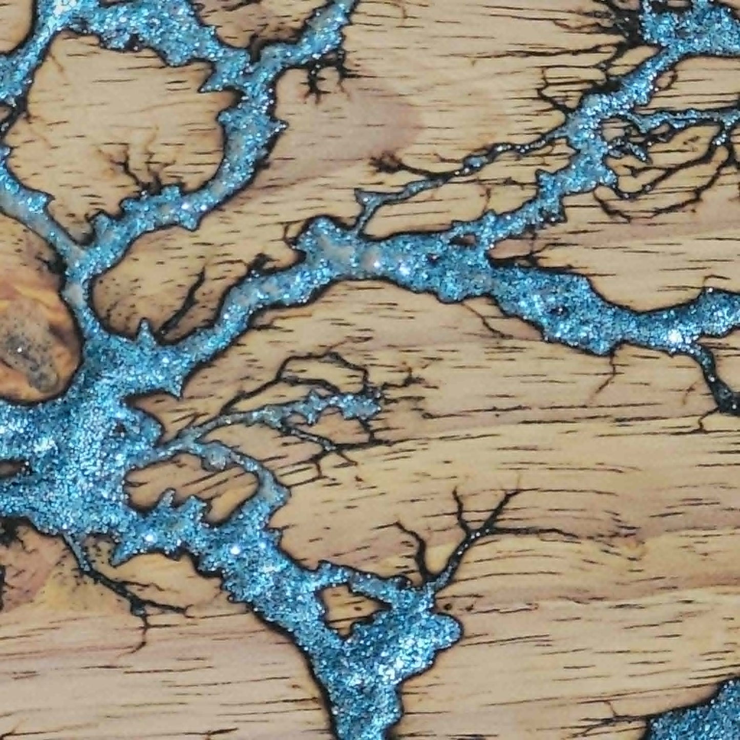 3)   19"x7 1/4" Acacia Wood - Reversible Serving / Charcuterie / Bread / Cutting Board- Sparkling Blues Fractal Burned