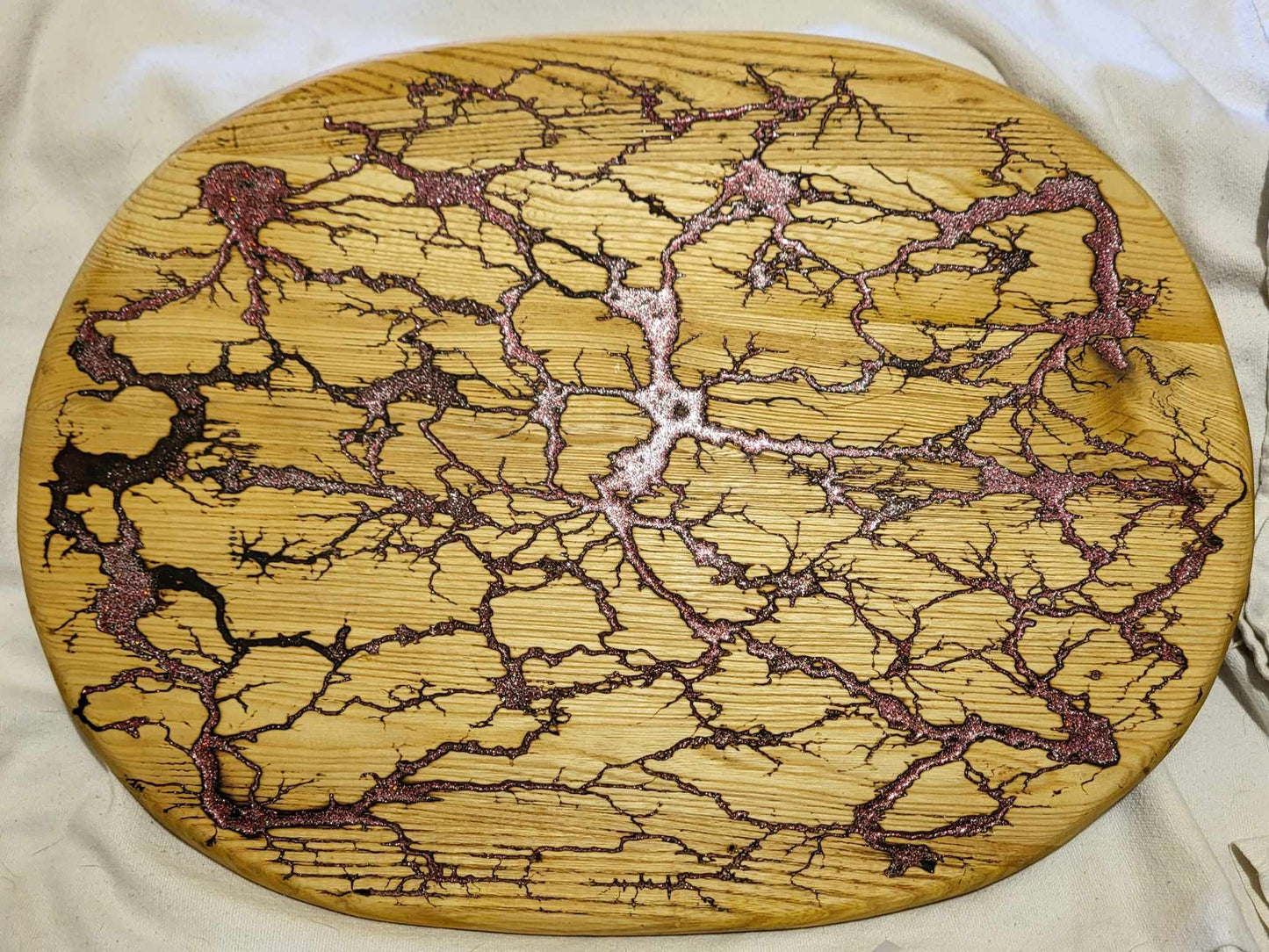 3  21"x 16" Solid Oak Reversible Serving/Charcuterie/Cutting Board - Sparkling Crimson & Mauve - Fractal Burned - Food Safe