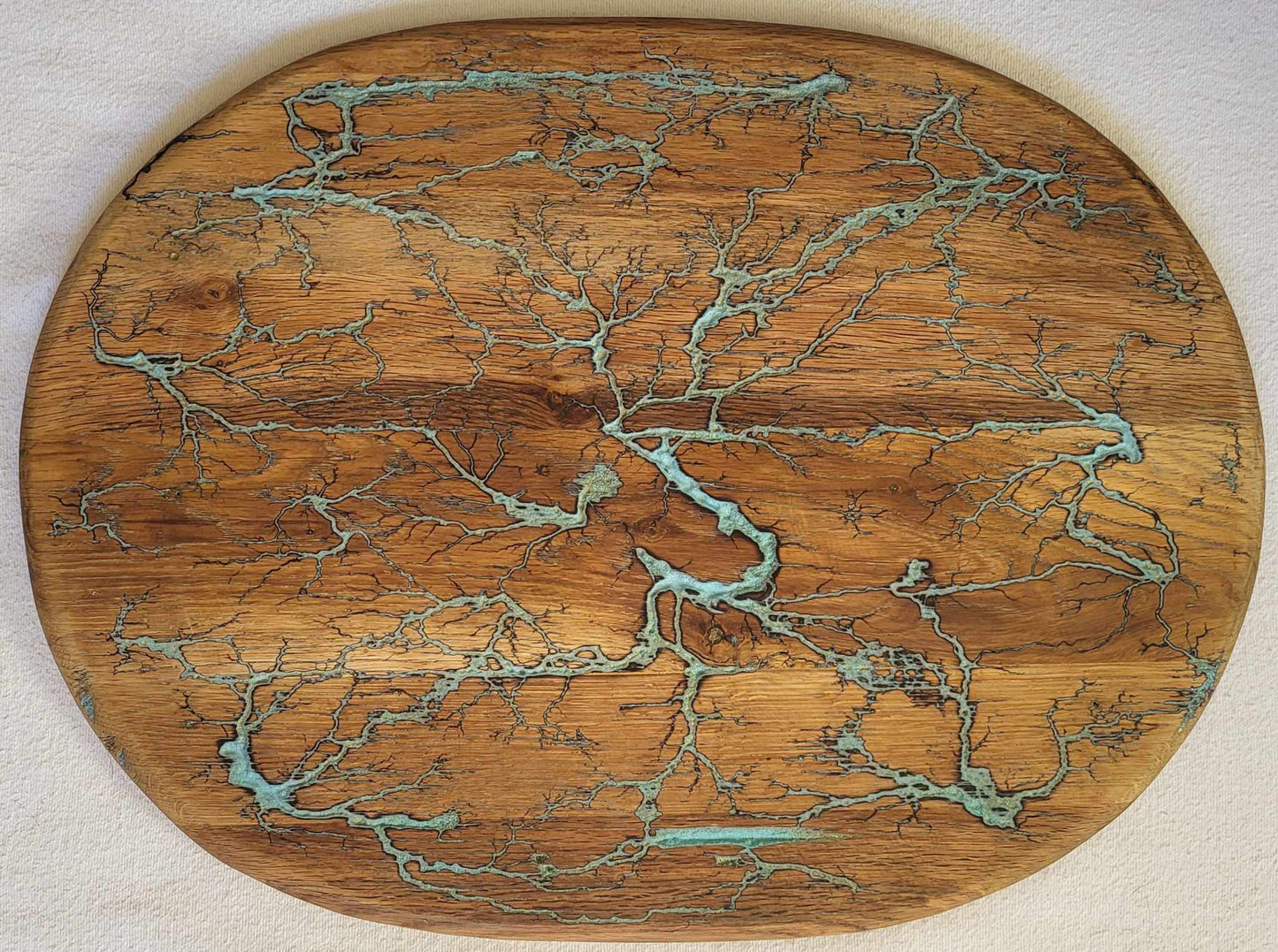 3) 21"x 16" Solid Oak Reversible Serving/Charcuterie/Cutting Board - Sparkling Light Teal/Light Turquoise - Fractal Burned - Food Safe