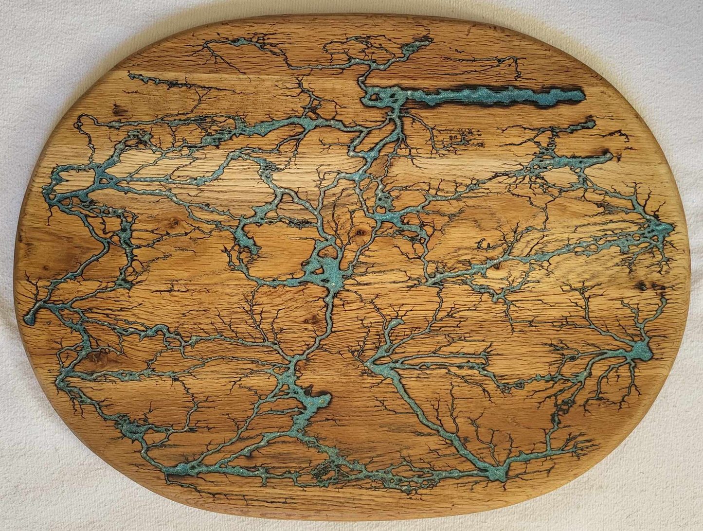 3) 21"x 16" Solid Oak Reversible Serving/Charcuterie/Cutting Board - Sparkling Light Teal/Light Turquoise - Fractal Burned - Food Safe