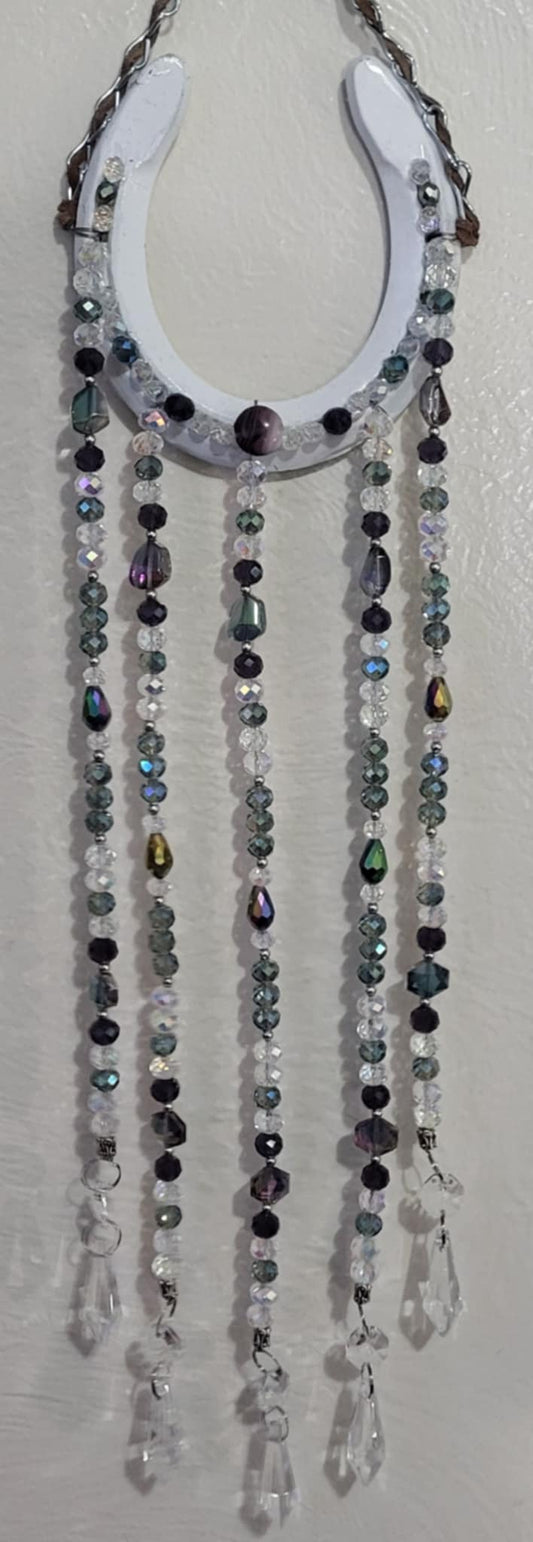 Crystal Greens & Purples Horseshoe Suncatcher - Garden Art, Yard Decor, Window Art (Copy)