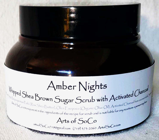 Amber Nights - Whipped Shea Brown Sugar Scrub with Activated Charcoal 8oz