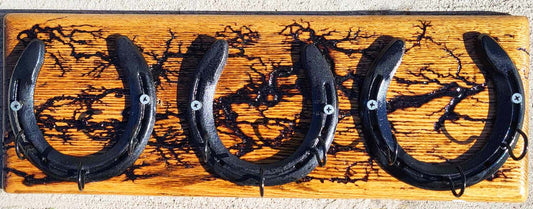 Reclaimed Horseshoe & Fractal Burned Jewelry Rack