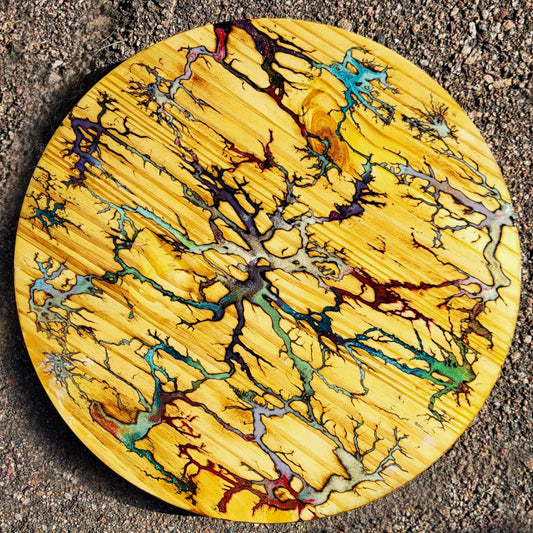 18" Fractal Burned Lazy Susan - Multicolored