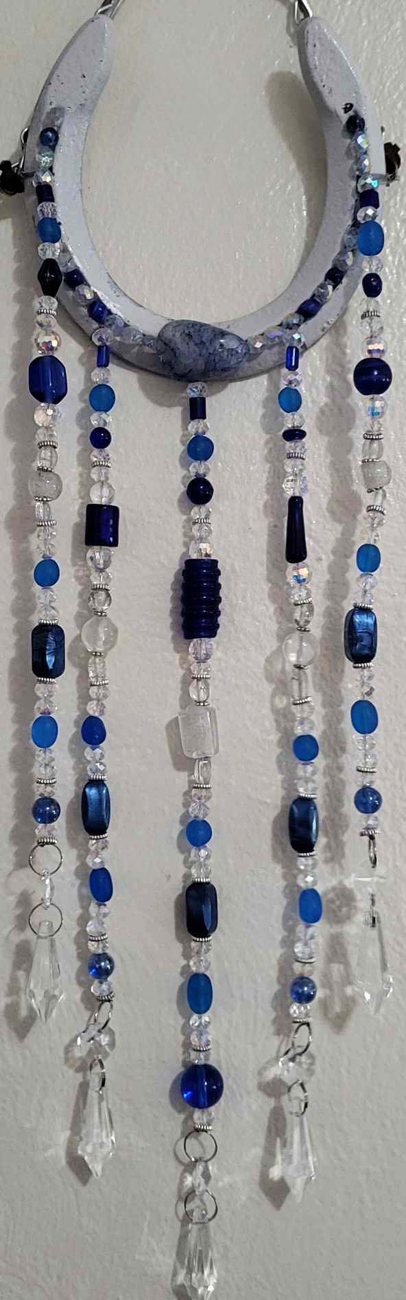 Crystal Blues - Horseshoe Sun Catcher, Garden Art, Yard Decor