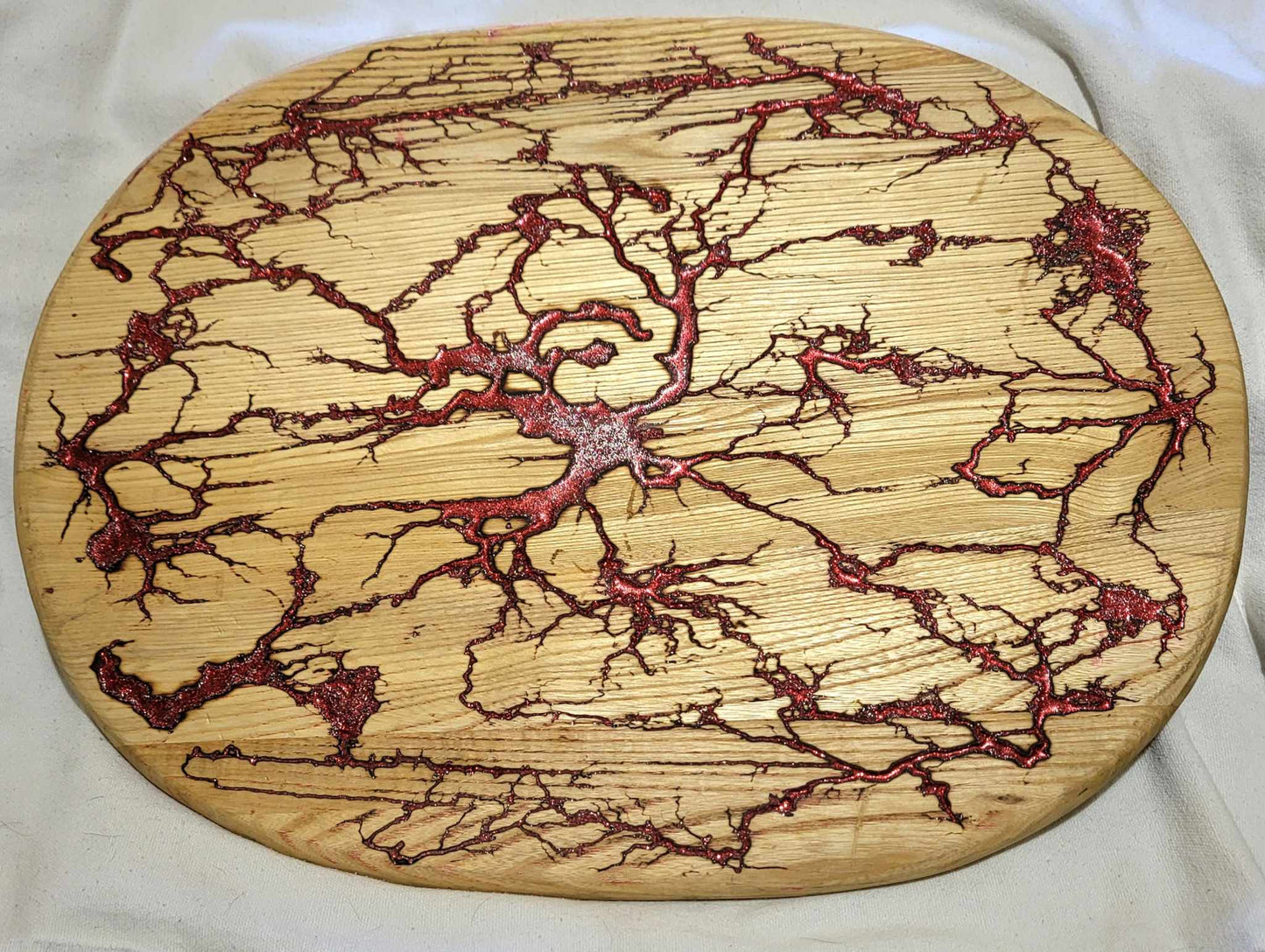 3  21"x 16" Solid Oak Reversible Serving/Charcuterie/Cutting Board - Sparkling Crimson & Mauve - Fractal Burned - Food Safe