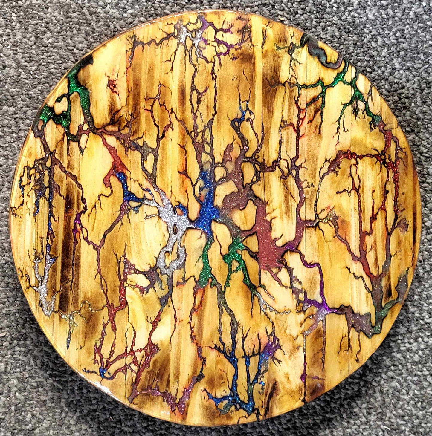 17 1/2" Multicolor Fractal Burned Lazy Susan -  Centerpiece