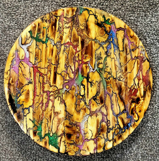 17 1/2" Multicolor Fractal Burned Lazy Susan -  Centerpiece