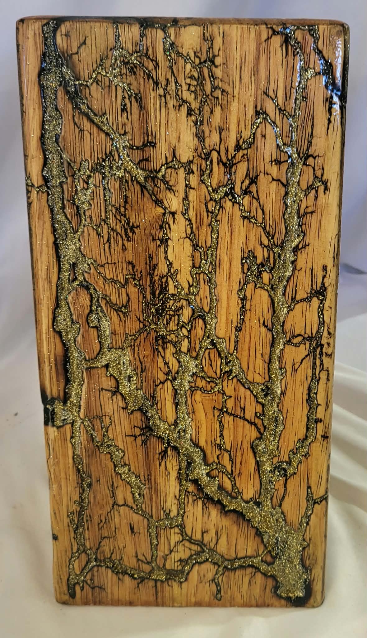 4) Bamboo Universal Fractal Burned Knife Block with Sparkling Gold Resin - Natural Polyurethane Finish