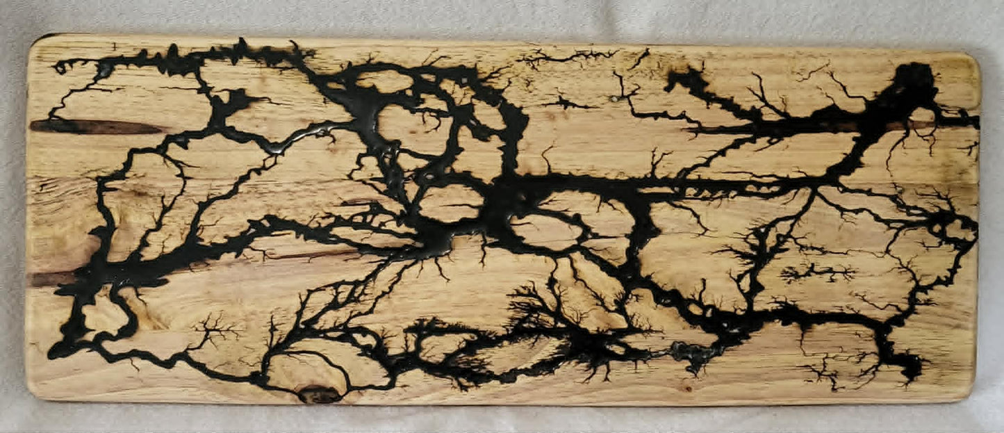 4)   19"x7 1/4" Acacia Wood - Reversible Serving / Charcuterie / Bread / Cutting Board- Black Fractal Burned