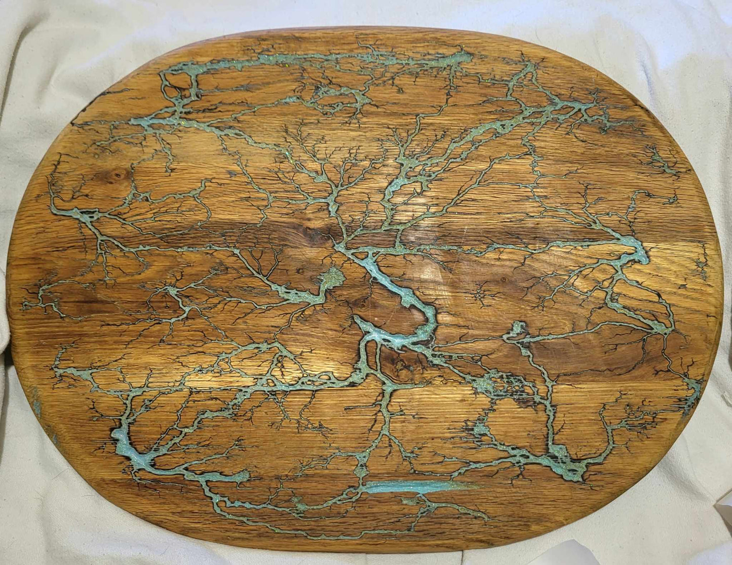 #4 - 21"x 16" Solid Oak Reversible Serving/Charcuterie/Cutting Board - Sparkling Blue/Gray & Green/Gray - Fractal Burned - Food Safe