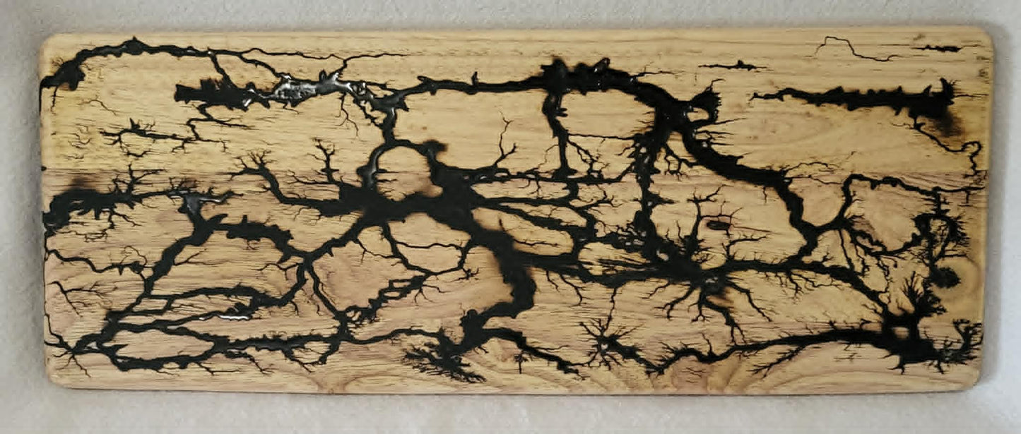 4)   19"x7 1/4" Acacia Wood - Reversible Serving / Charcuterie / Bread / Cutting Board- Black Fractal Burned